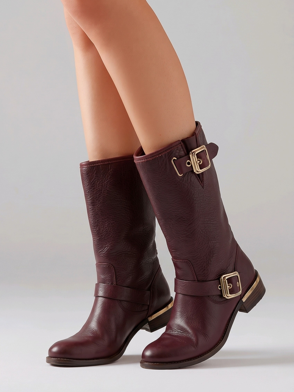 Vince Camuto VC Windy Burgundy Leather Moto Engineer Boots Size 9 - Picture 2 of 10